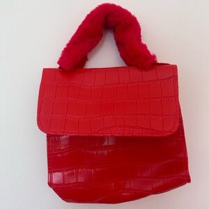 Mini red bag with fur handle